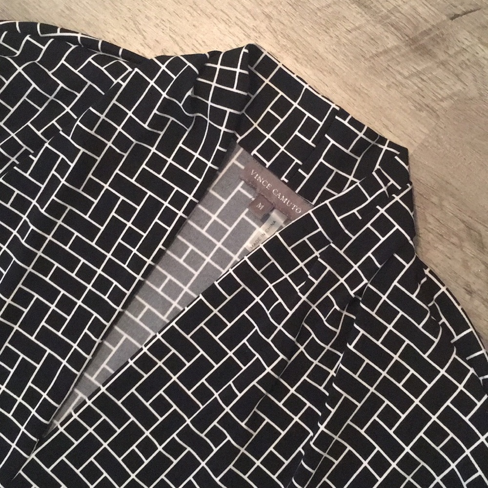 Vince Camuto Black and White Geometric Wrap-Style Blouse - Picture 2 of 5